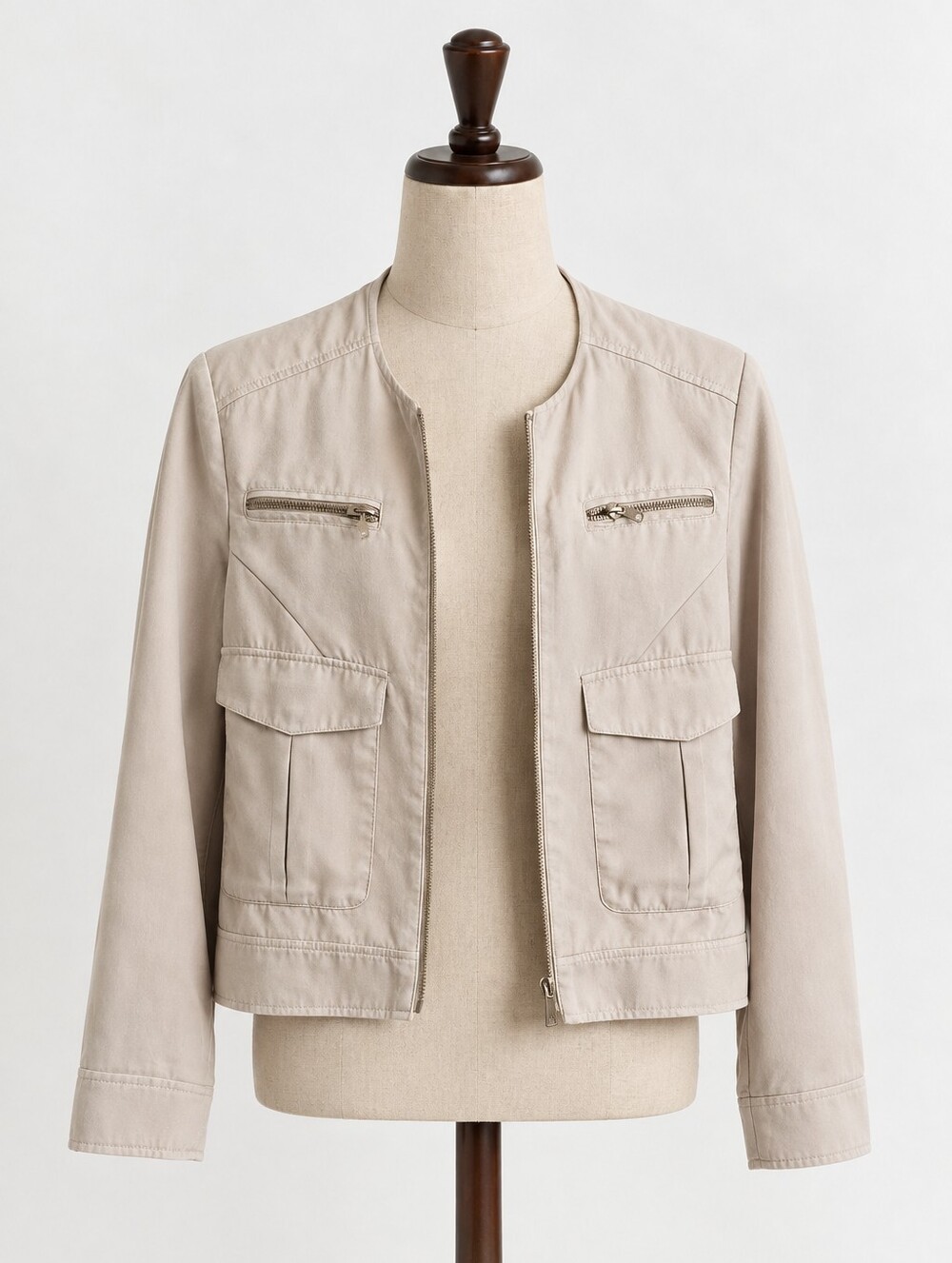 H&M Beige Utility Zip-Up Jacket - Size 6